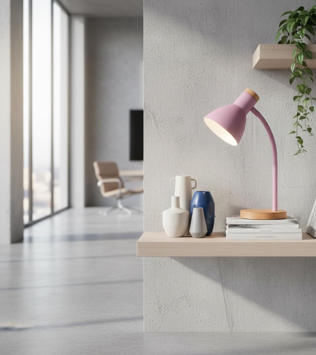 BEL AIR HOME - Lampada Flexo ARGOS E-27 - Legno Nero | Illuminazione Studio, Lavoro, Lettura | Braccio Flessibile | Perfetta per Studenti, Professionisti (LAMPADINA NON INCLUSA) (ROSA)