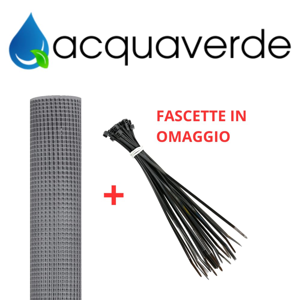 acquaverde | Rete Quadra Protettiva Argento h. 1 Mt, in Plastica, Maglia 10x10 mm, Protezione per Balcone, Recinzioni, Giardino, Cancello con Fascette - Ideale per Barriera Gatti, Cani (1x50 mt)