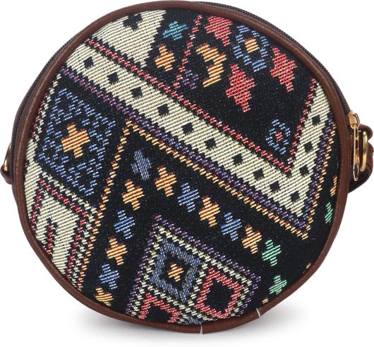 Women's Round Vegan Leather Sling Bag - Multicolor Red Indian Story Ethnic Crossbody Purse for Girls & Ladies-image-39