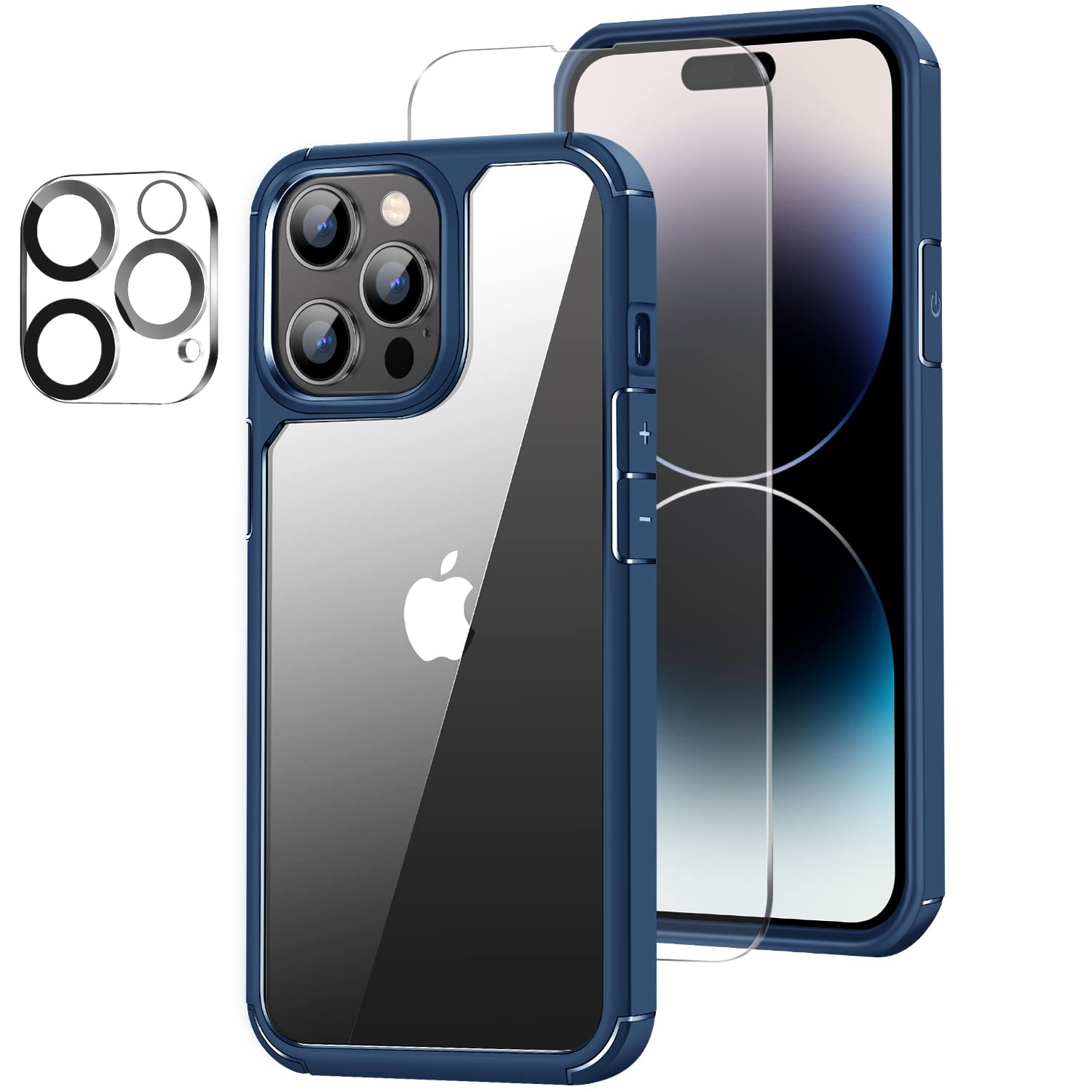 Amizee Compatible with iPhone 14 Pro Case [Military Grade Protection] with Screen Protector and Camera Lens Protector Crystal Clear Back Slim Phone Case for iPhone 14 Pro - Blue