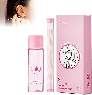 Ear Hole Ear Care Kit, Peach Flavored Anti-Clogging Ear Cleaning Solution with 60PCS Earring Hole Cleaner Floss for Remove Odor & Ear Wax, Piercing Aftercare Piercing Cleaning Line (1-PCS)