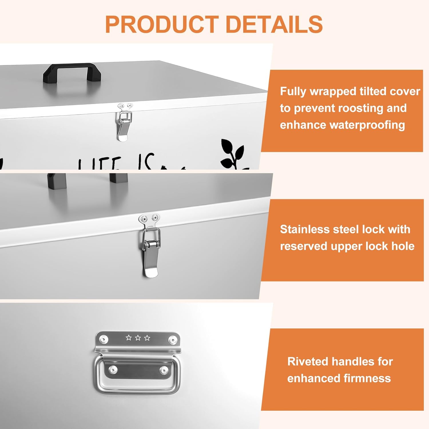 Chicken Feeder Metal, 95LB Large Chicken Feeder with 10 No Waste Feeding Ports, Galvanized Chicken Feeders with 4 Adjustable Legs & Locking Lid