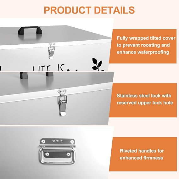 Automatic Chicken Feeders with Lid, 95LB Galvanized Chicken Feeder Metal - 10 No Waste Feeding Ports, Outdoor Large Capacity Poultry Feeders with 4 Adjustable Legs for Outdoor Chicken Coop
