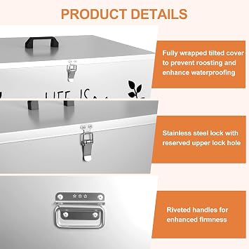 Automatic Chicken Feeders with Lid, 95LB Galvanized Chicken Feeder Metal - 10 No Waste Feeding Ports, Outdoor Large Capacity Poultry Feeders with 4 Adjustable Legs for Outdoor Chicken Coop