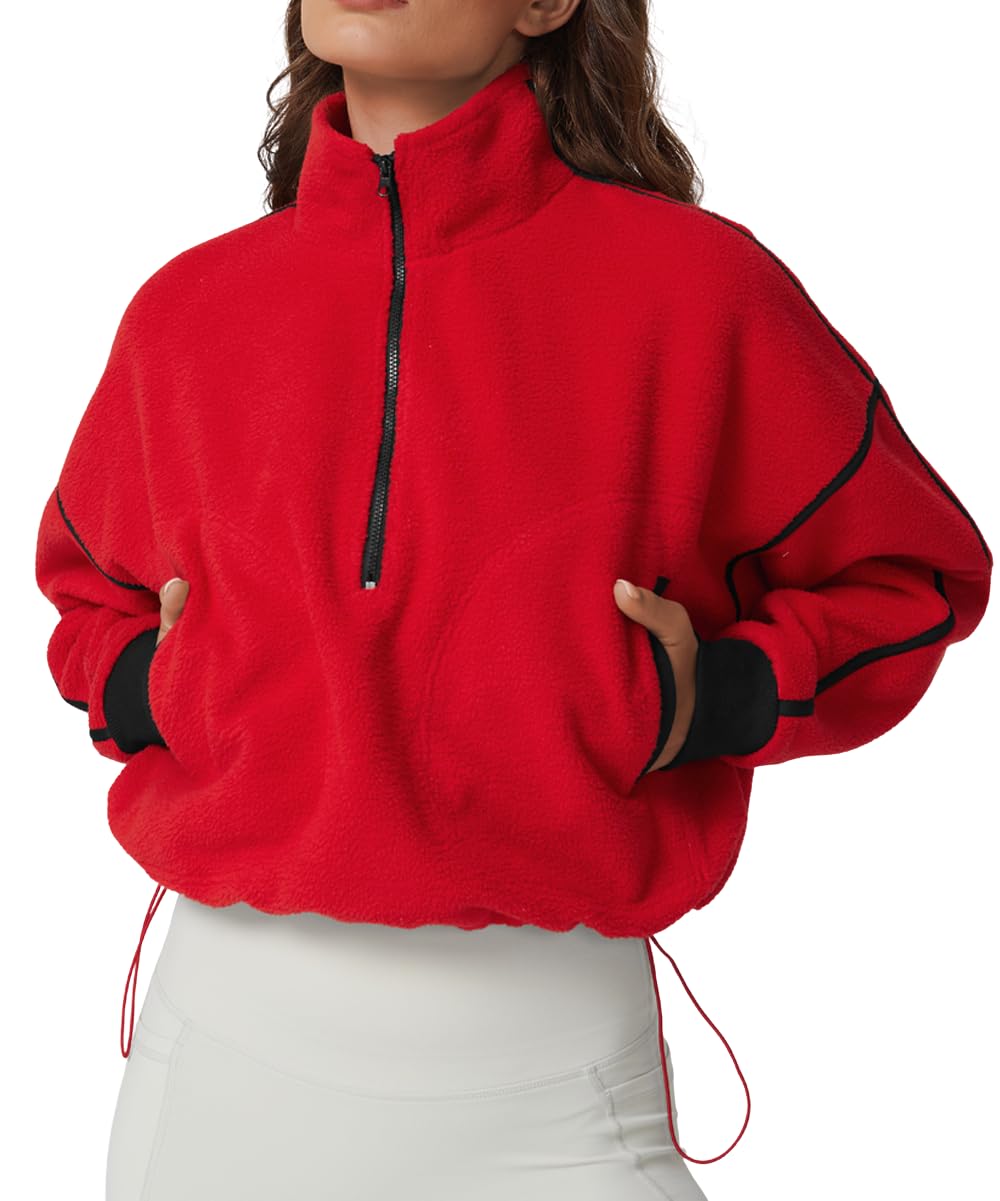 QINSEN Women's Half Zip Fleece Short Pullover Sweatshirt Winter Long Sleeve Cozy Sherpa Sweater Top