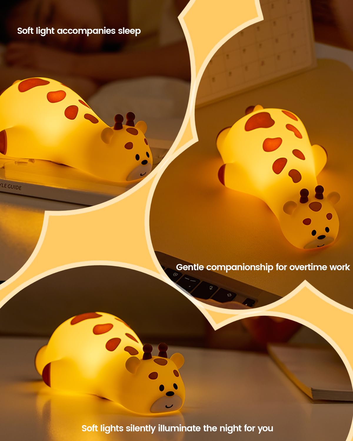 Luz nocturna para niños, jirafa, lámpara de noche con control de grifo de silicona con apagado automático de tiempo, bonita luz LED portátil para guardería para bebé, niño pequeño