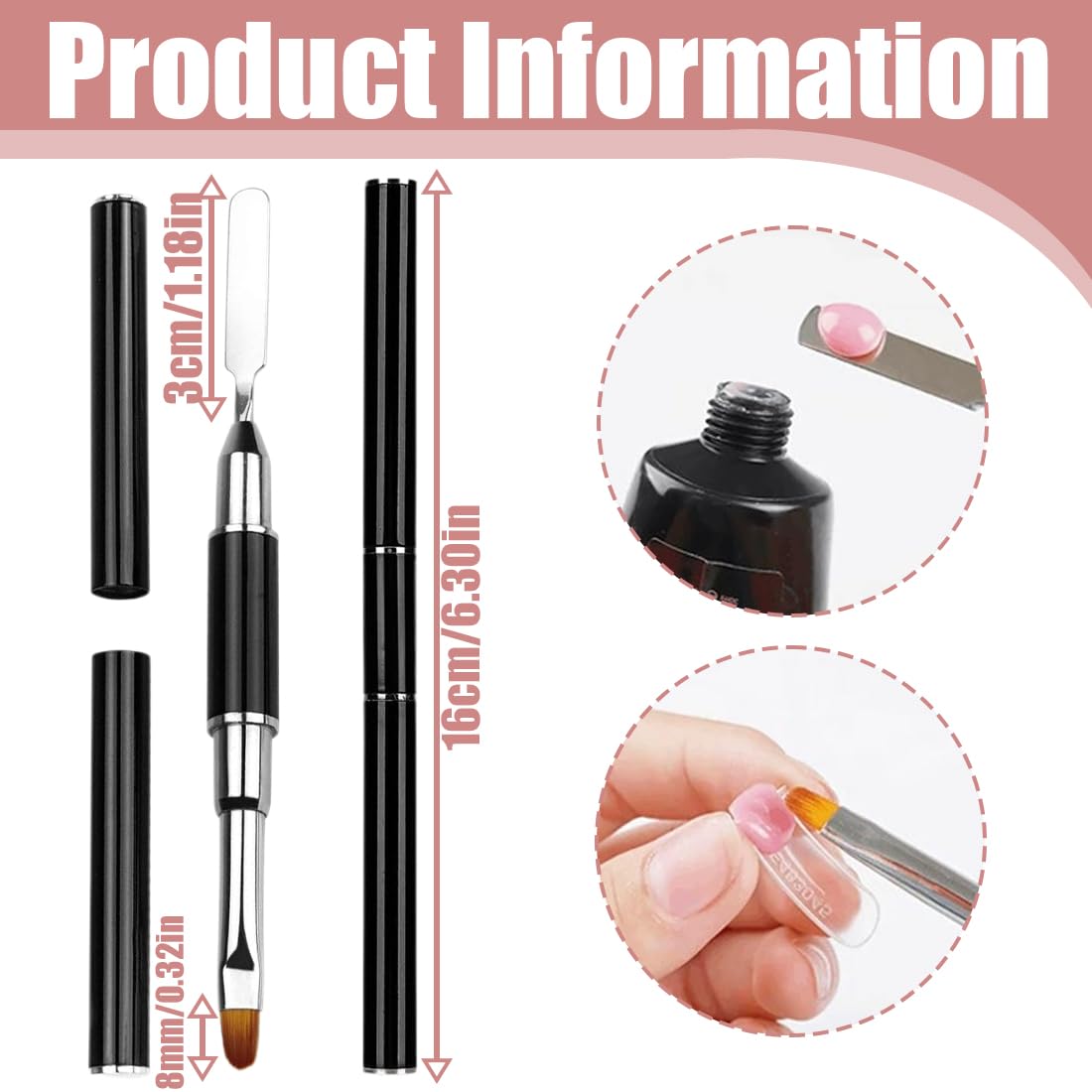 2 Pezzi Pennello a doppia punta per Polymer Gel, Pennello Polygel 2 in 1 Dual-ended Nail Art Penna, Pennello per Pittura per Unghie