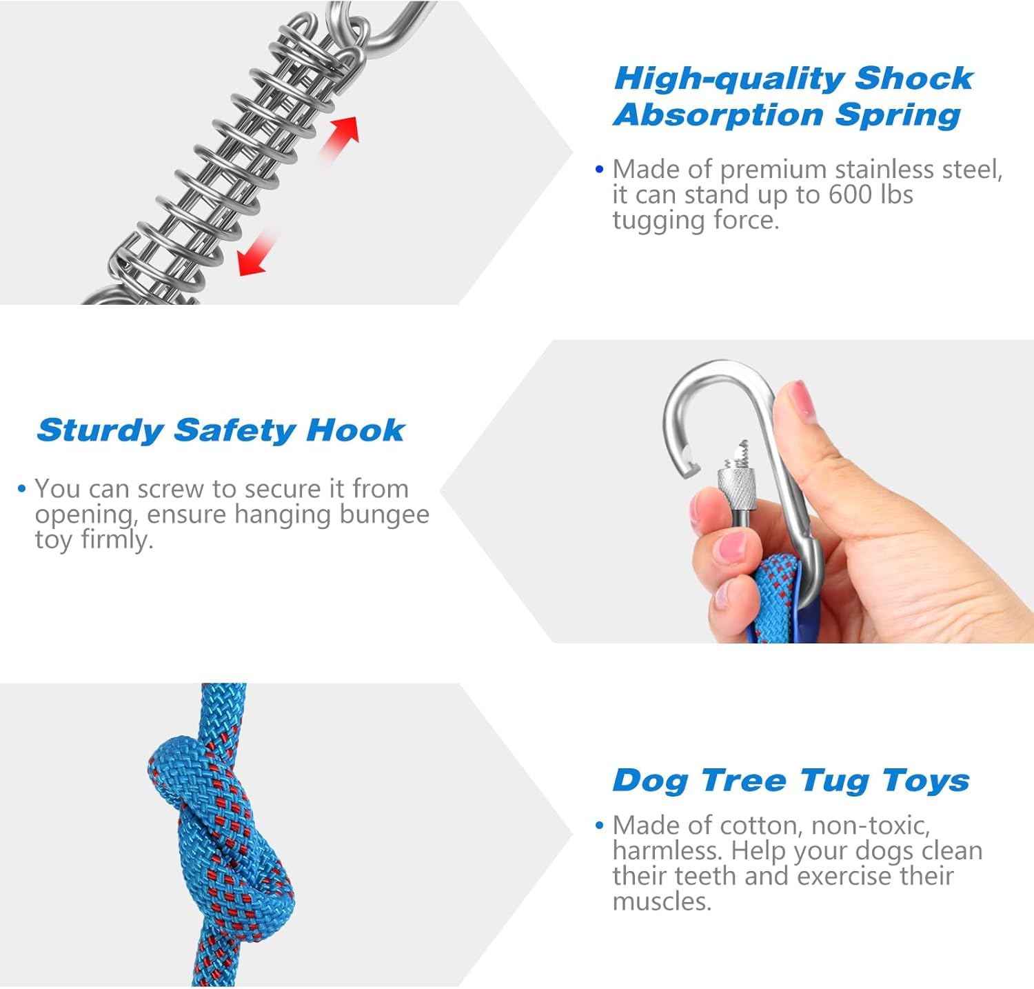 Spring Pole Dog Rope Toys, interaktywne wiszące zabawki dla psów Bungee dla średnich i dużych psów 16,4 stopy, wiszące na zewnątrz liny do ćwiczeń Pull Tug of War Toy Muscle Builder