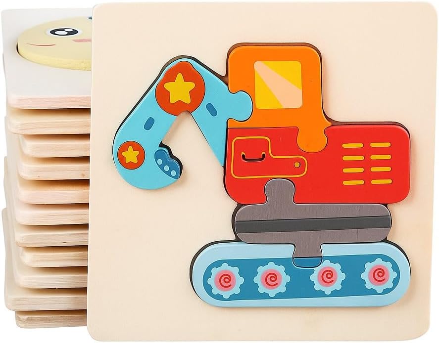 Kit 3 Quebra-Cabeça de Madeira 4D Desenho de Animais ou Veículos Brinquedo Infantil Educativo Linha Premium M5 Armarinhos (Tema:Animais)