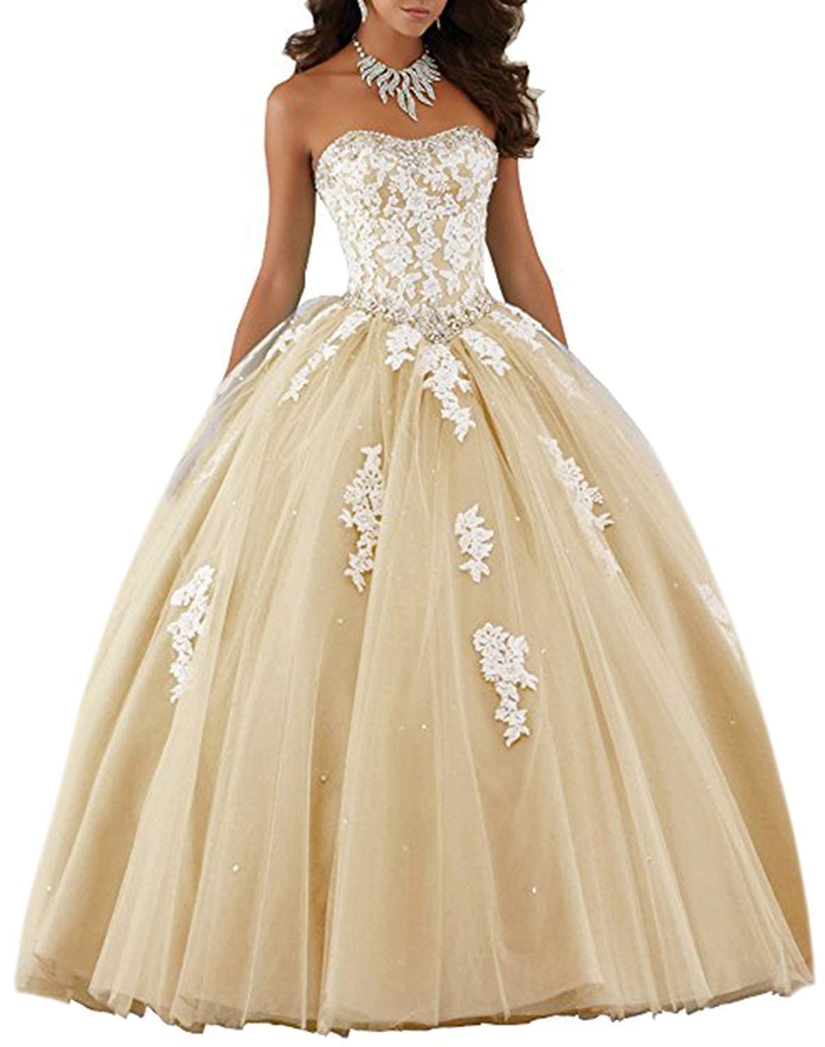 QXMYOO Gold Applique Gown