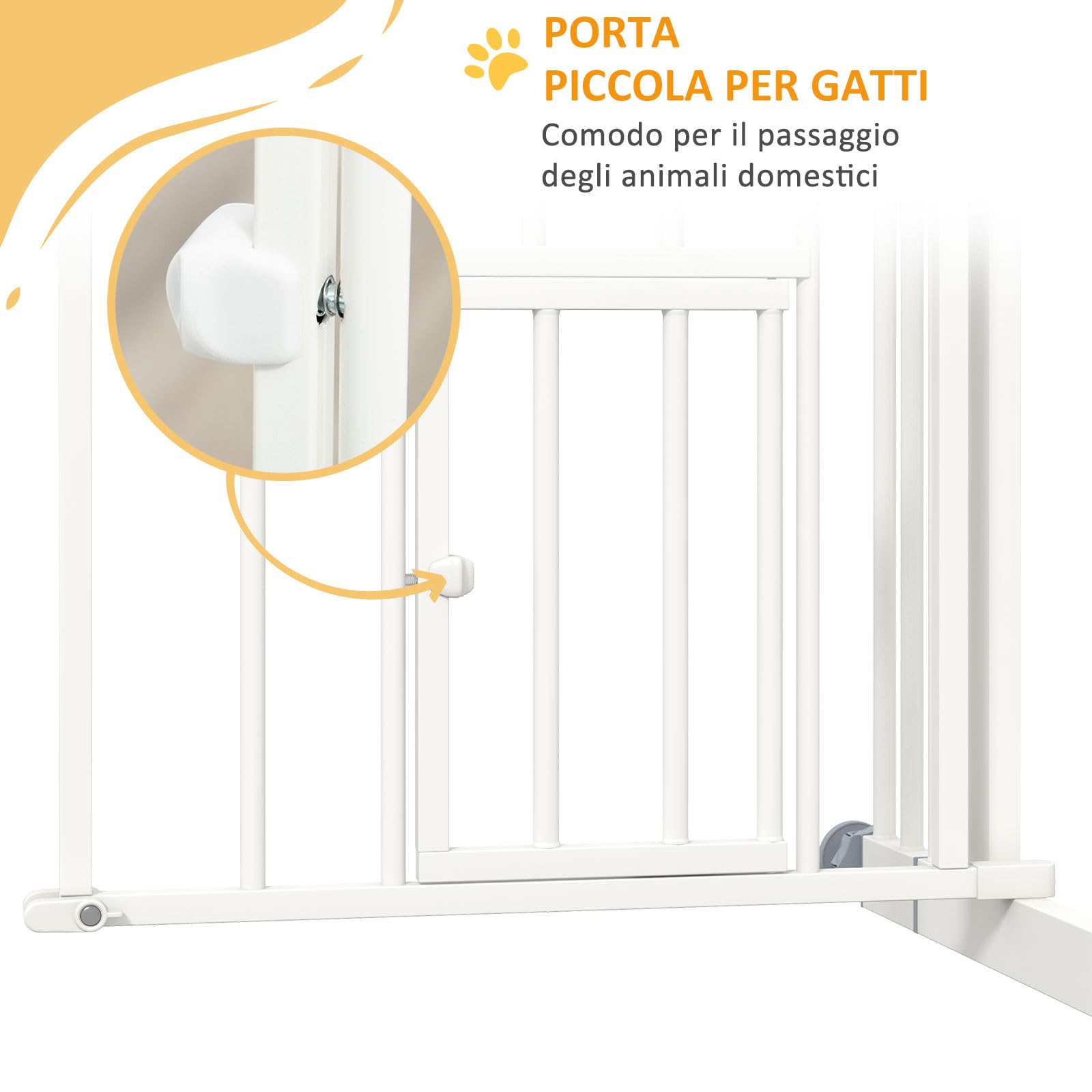 PawHut Cancellino per Cani taglia Piccola e Media Estensibile con Chiusura Automatica, Cancelletto di Sicurezza in Acciaio e PA, 74-80x76 cm, Bianco