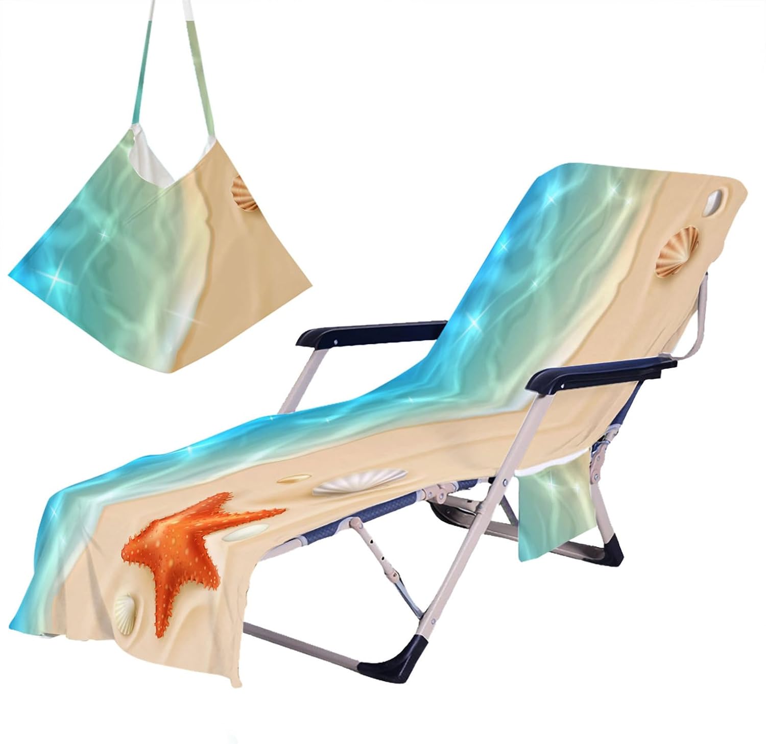 LOMDEM Schonbezug Liegestuhlauflage, Meer Seesterne Motiv Schonbezug