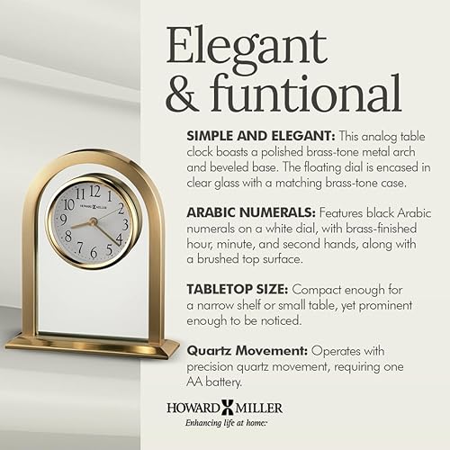 Miniatura 4 de Howard Miller Reloj de mesa imperial 645-574  Arco de metal en tono latón y esfera flotante decoración del hogar con movimiento de cuarzo