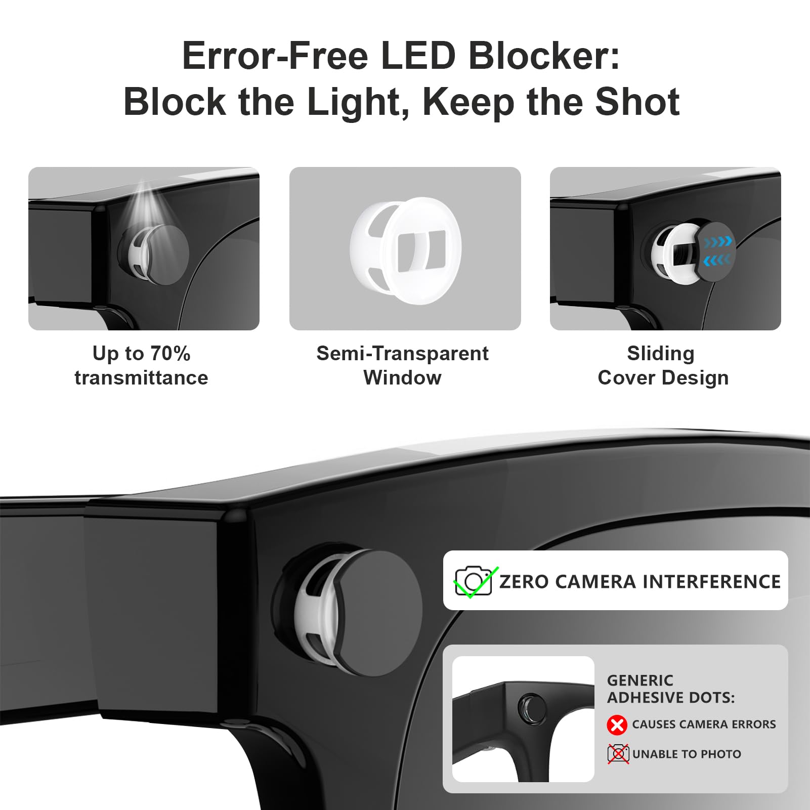 Yarenka Meta Glasses Light Cover, LED Cover Accessories Compatible for Meta Gen 2 & Gen 1, Error-Free Privacy LED Blocker with Semi-Transparent Base, Reusable Soft Nylon, 4-Pack with Carrying Case - 3