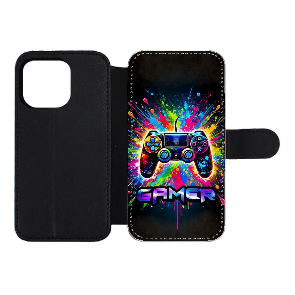 Étui en cuir iPhone 15 Pro de qualité premium au design gamer multicolore - 5