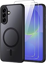 for Samsung Galaxy A36 5G Cover Compatible with MagSafe with 2 Pieces Tempered Glass, Translucent Matte Magnetic Case, [Shockproof Military Grade] Frosted Back Cases, Black