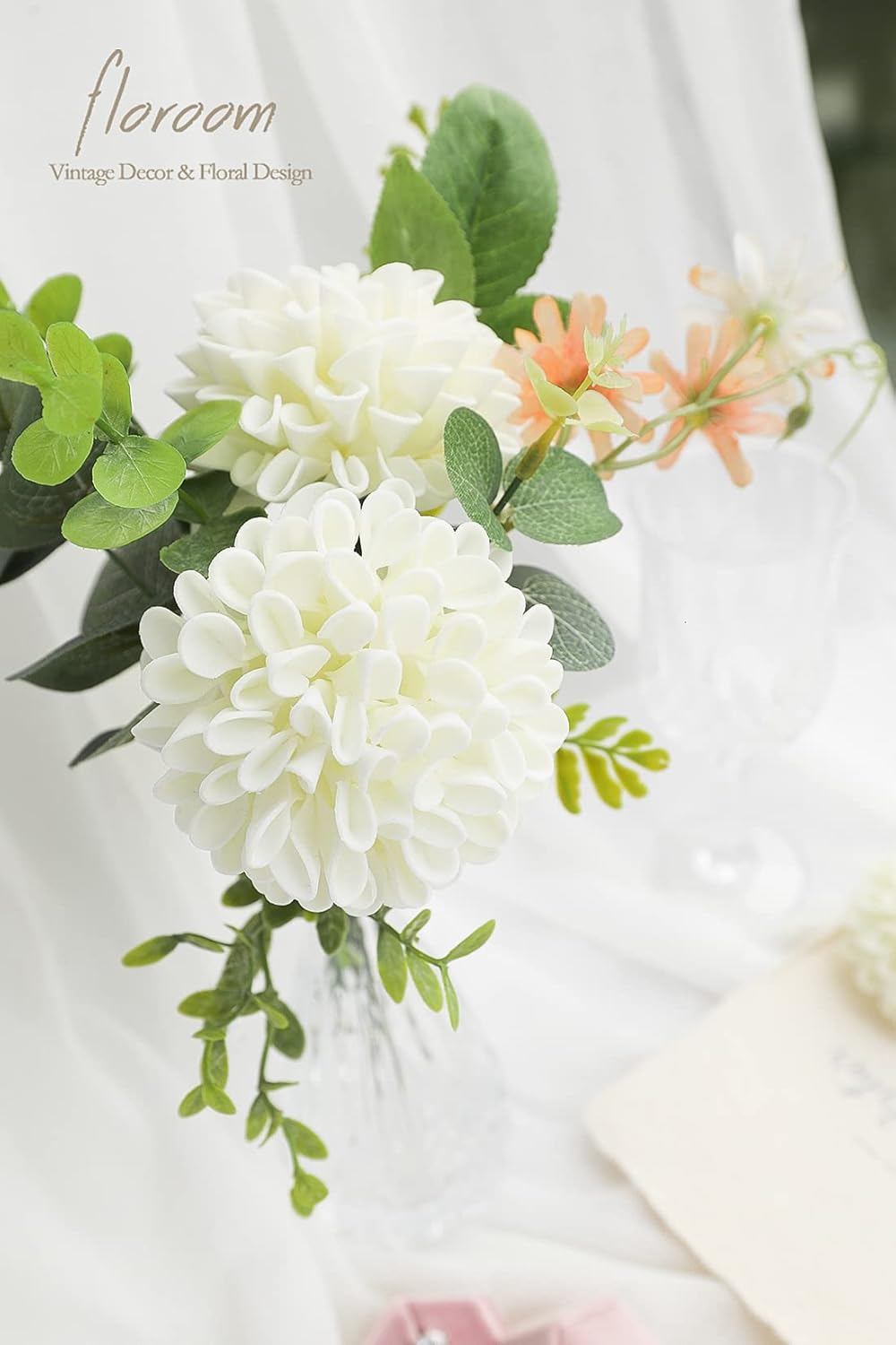 Floroom Artificial Dahlia Flowers 25pcs Real Looking Ivory Foam Fake Roses with Stems for DIY Wedding Bouquets White Bridal Shower Centerpieces Floral Arrangements Party Tables Home Decoration - Image 4