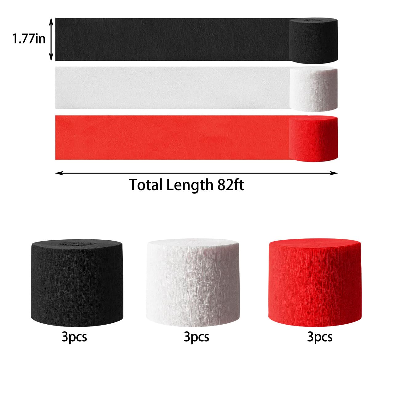 Red, Black & White Crepe Paper Streamers - Poker Party Decor, Birthday, Wedding Booth Backdrop Decorations