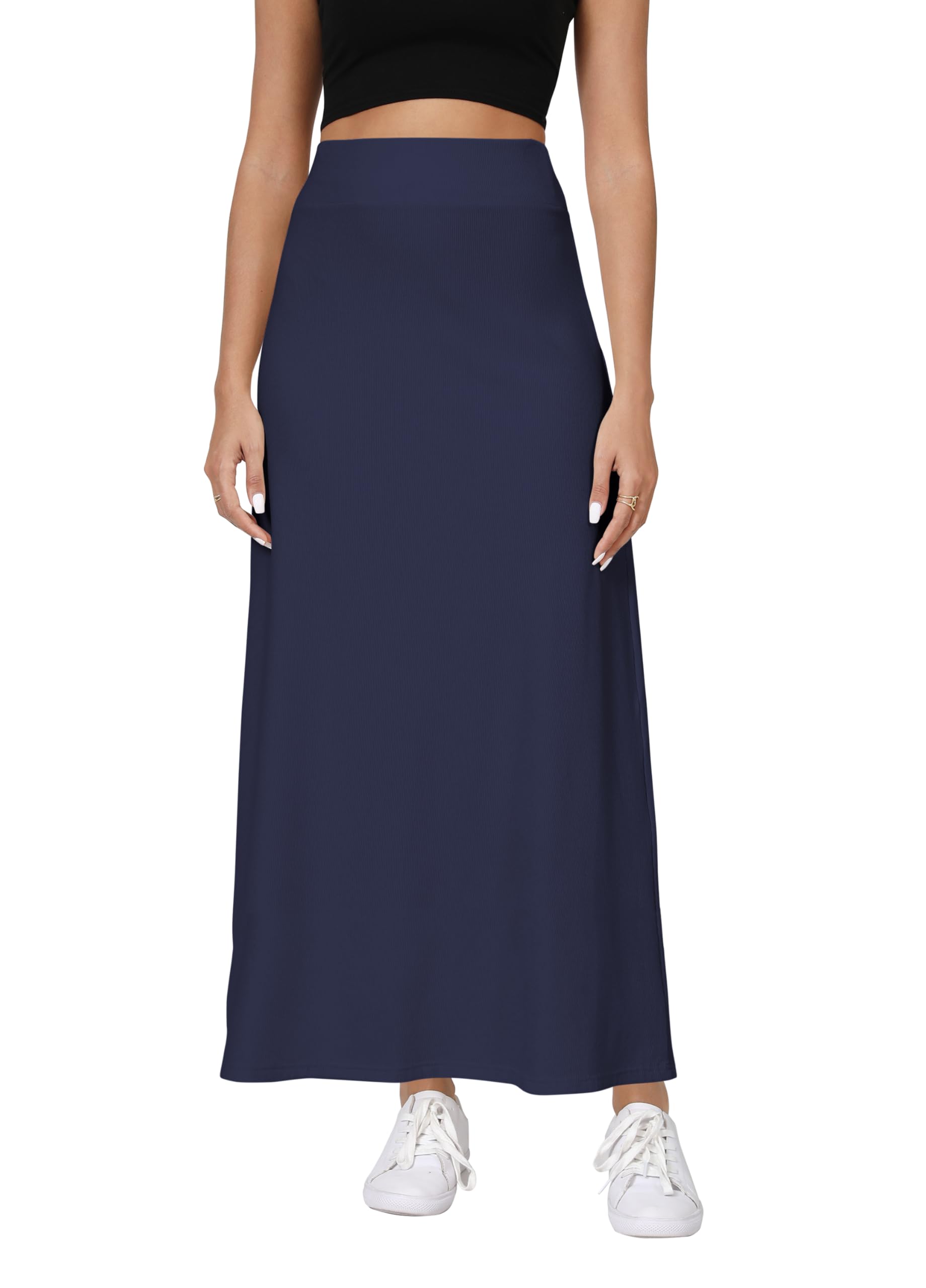 Urban CoCo Elastic Waist A-Line Long Maxi Skirt Below Knee for Women Fall Winter