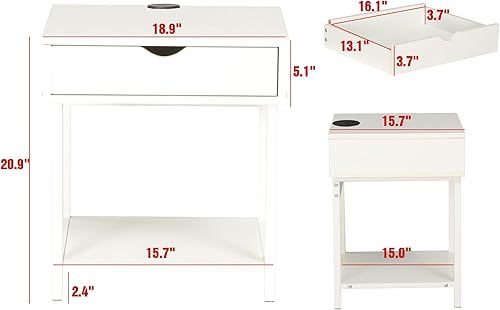 Miniatura 3 de JJS Mesa auxiliar auxiliar, mesita de noche, mesita de noche con cajón y estantes de almacenamiento, mesa de sofá para sala de estar, dormitorio,