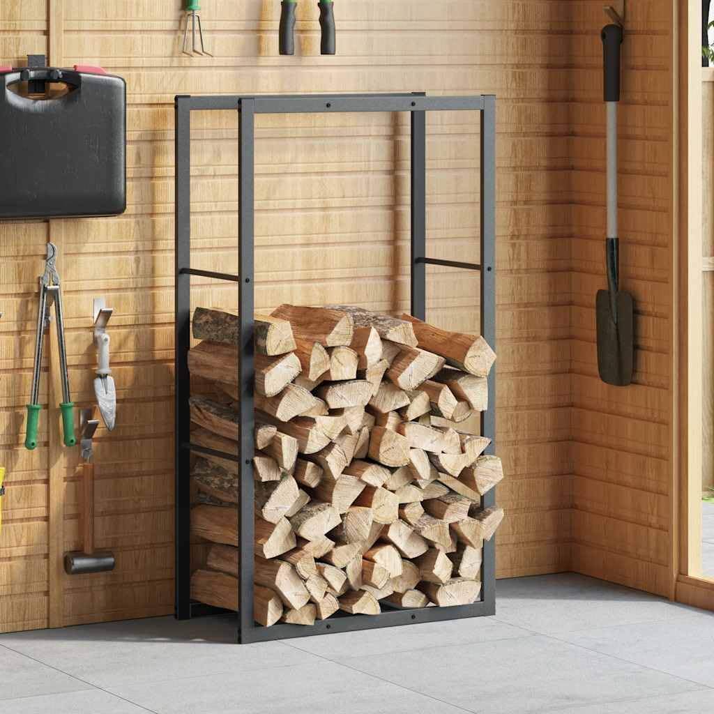 Estantería para leña negra 110 x 30 x 61 cm de acero para troncos de leña, almacenamiento de leña para interiores, ahorra espacio con soporte de pared