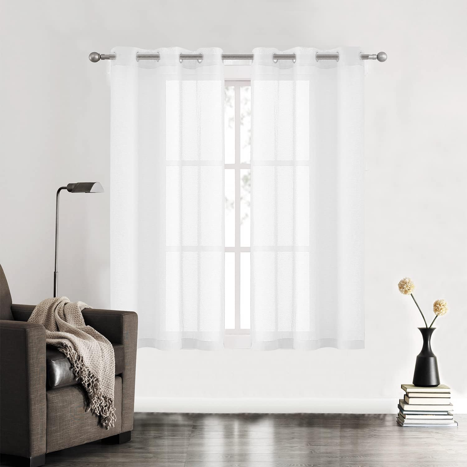 July Joy White Semi Linen Look Sheer Curtains for Bedroom