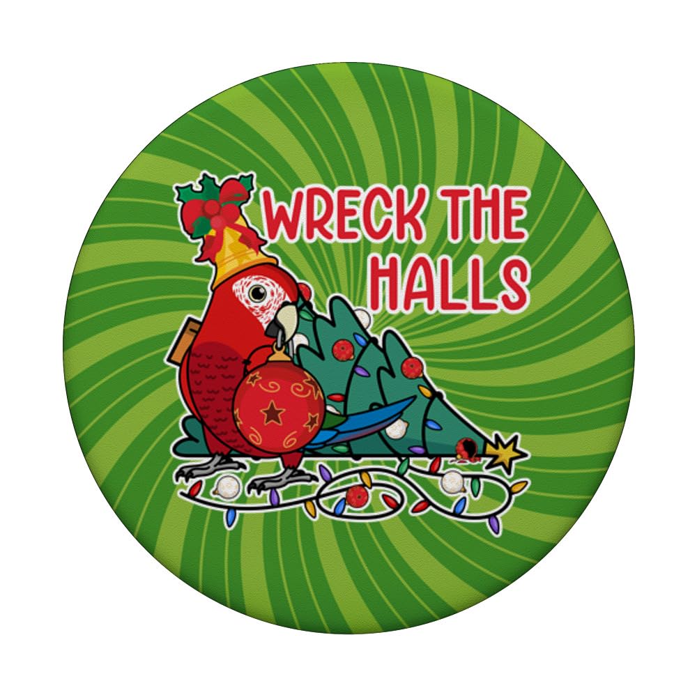 Parrot Wrecks The Halls I Green-winged Macaw PopSockets Swappable PopGrip, Black - Image 3