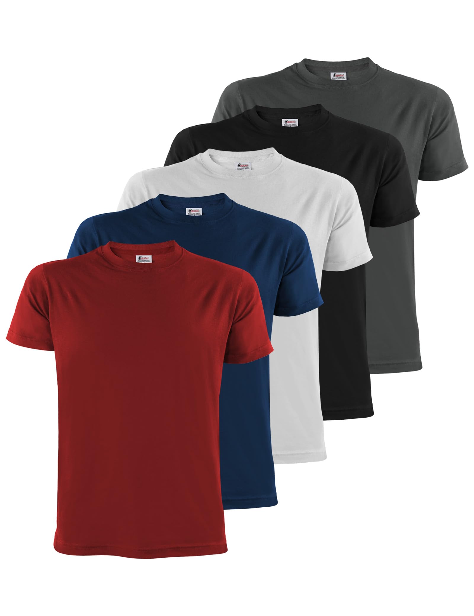 ALPIDEX T-Shirt Magliette da Uomo Confezione da 5 con Girocollo - Taglie S M L XL XXL 3XL 4XL 5XL