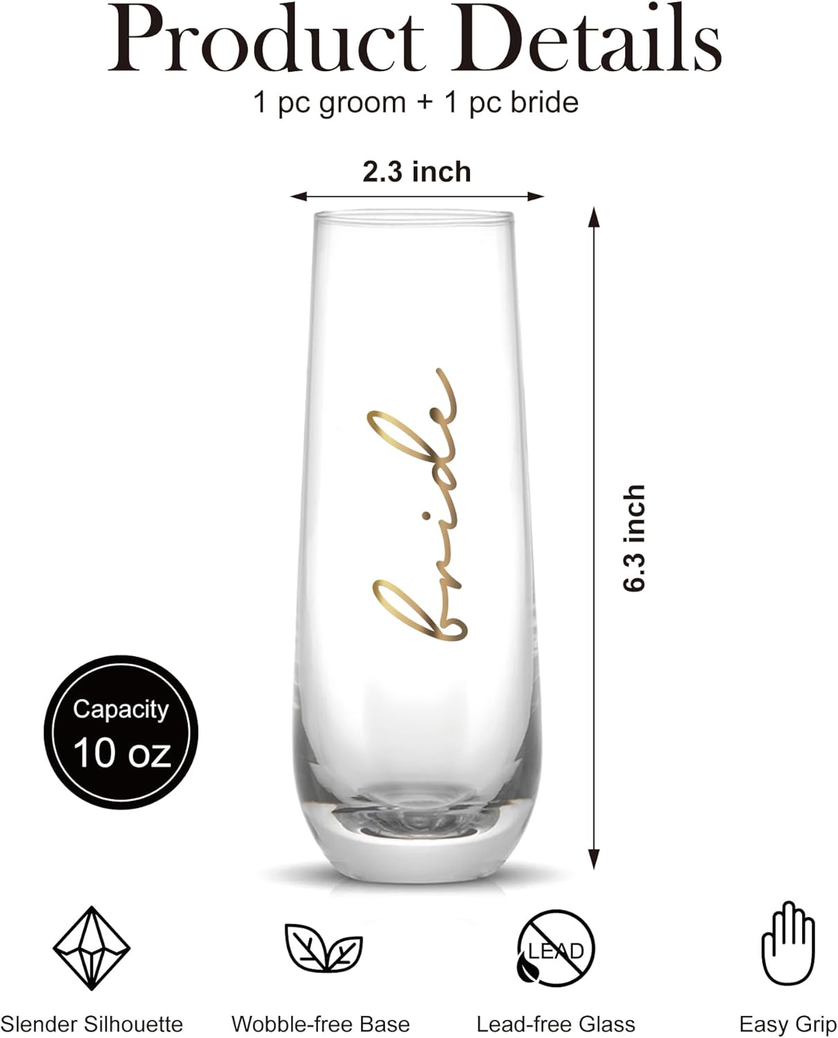 HubbyWifeyGifts Bride & Groom Champagne Flutes Set of 2: Elegant Wedding Toasting Glasses – Perfect Engagement, Bridal Shower & Wedding Gift for Newlyweds - Image 2