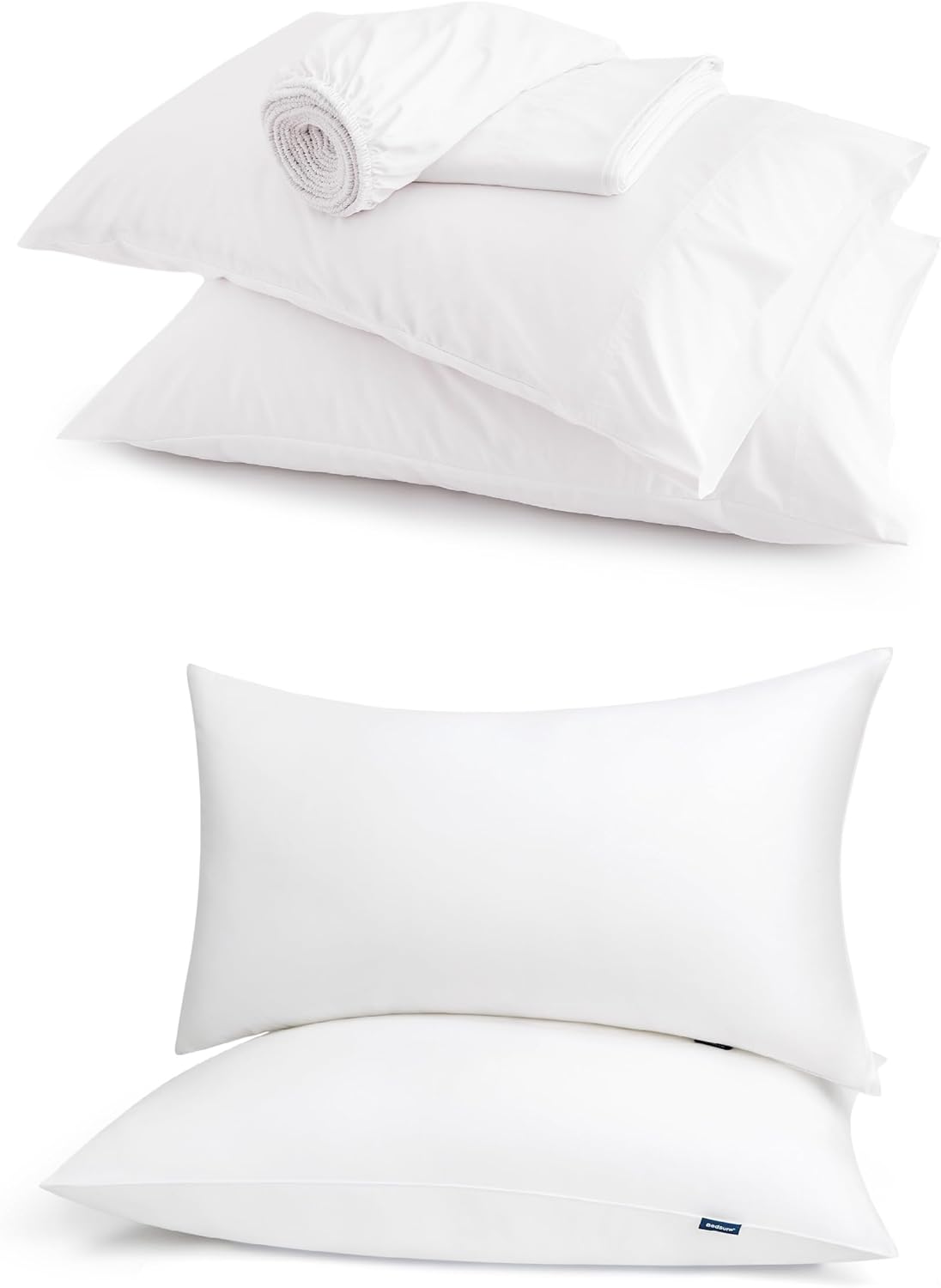 Bedsure White Queen Sheets, Rayon Derived from Bamboo Bundle Pillows Queen Size Set of 2