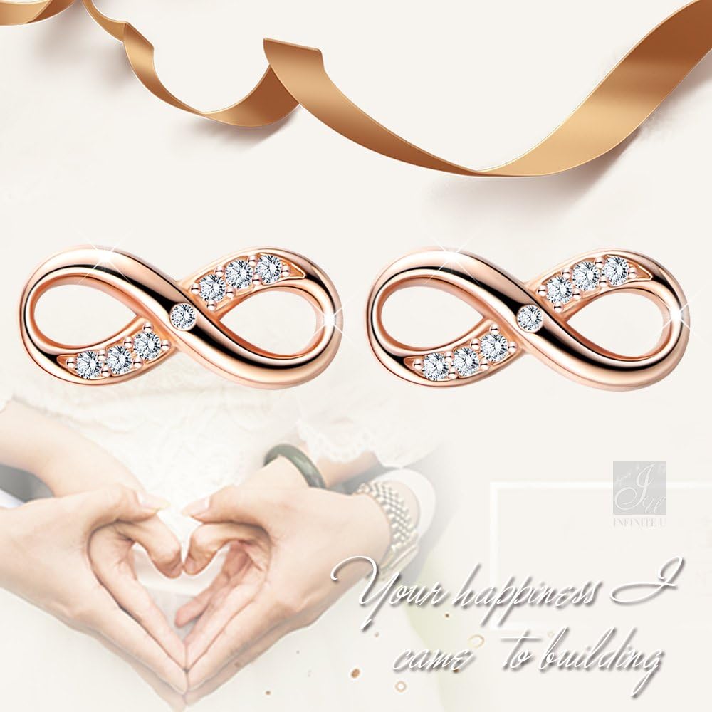 Infinite U Women's Earrings 925 Sterling Silver Infinity Symbol Stud Ear Jackets Earings Rose Gold Plated - Image 3