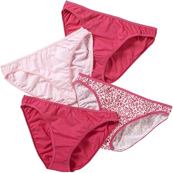 Women's Ladies Multipack of 4 Hi-Leg Briefs Cotton Floral Star Spot