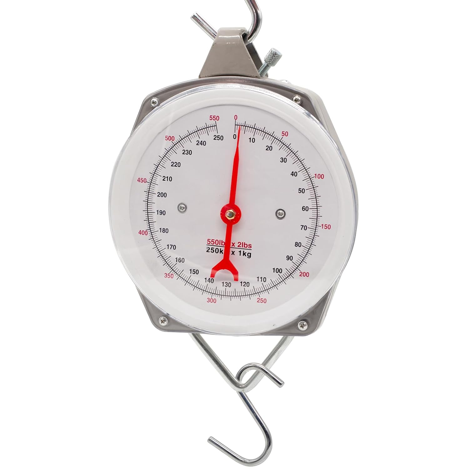 Hanging Spring Dial Scale, Fish Scales Digital Weight, 550lbs/250kg Capacity, Big Game Scale, Mechanical Kitchen Weighing Large Food Scale with 2 S-Hooks for Fishing Hunting Luggage