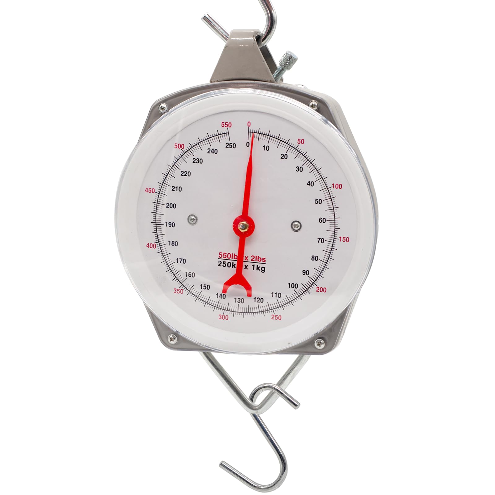 Hanging Spring Dial Scale, Fish Scales Digital Weight, 550lbs/250kg Capacity, Big Game Scale, Mechanical Kitchen Weighing Large Food Scale with 2 S-Hooks for Fishing Hunting Luggage