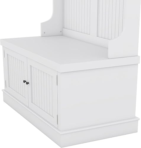 Miniatura 7 de LUMISOL Árbol de entrada con banco de almacenamiento y 4 ganchos, diseño 4 en 1, percheros con 4 ganchos para sala de estar, pasillo, color blanco