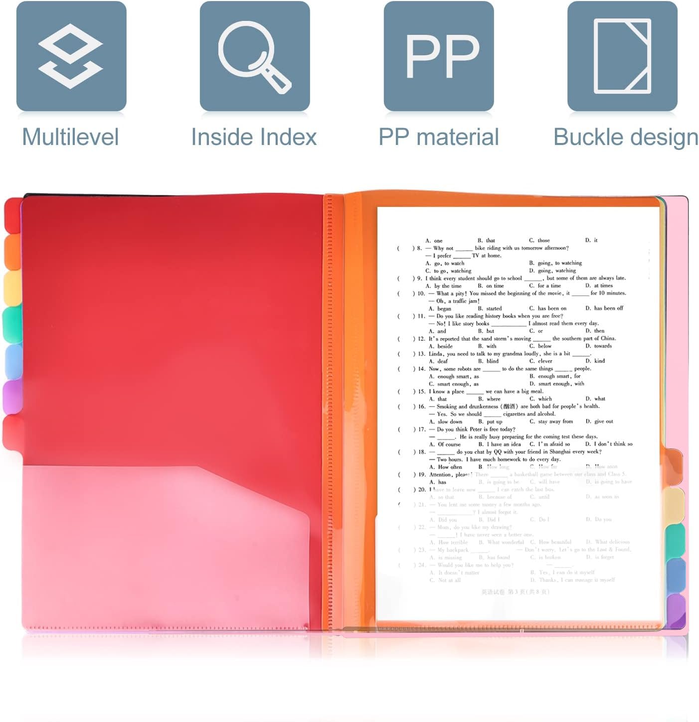 Delamiya Porte-documents A4, portable, avec 12 compartiments, en plastique polypropylène, avec élastique, étanche, pour l'école, les fournitures de bureau (noir)