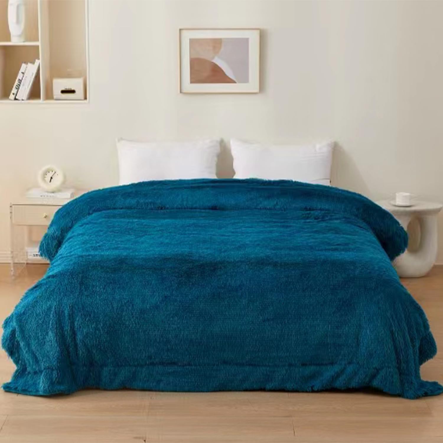 GREATOYAR Manta Esponjosa, Manta Suave, Manta Gruesa, Manta Elegante, Manta de Pelo Largo, Manta Esponjosa, Reversible Cálida, para Sofá y Cama, Invierno Otoño, Azul, 130x160cm