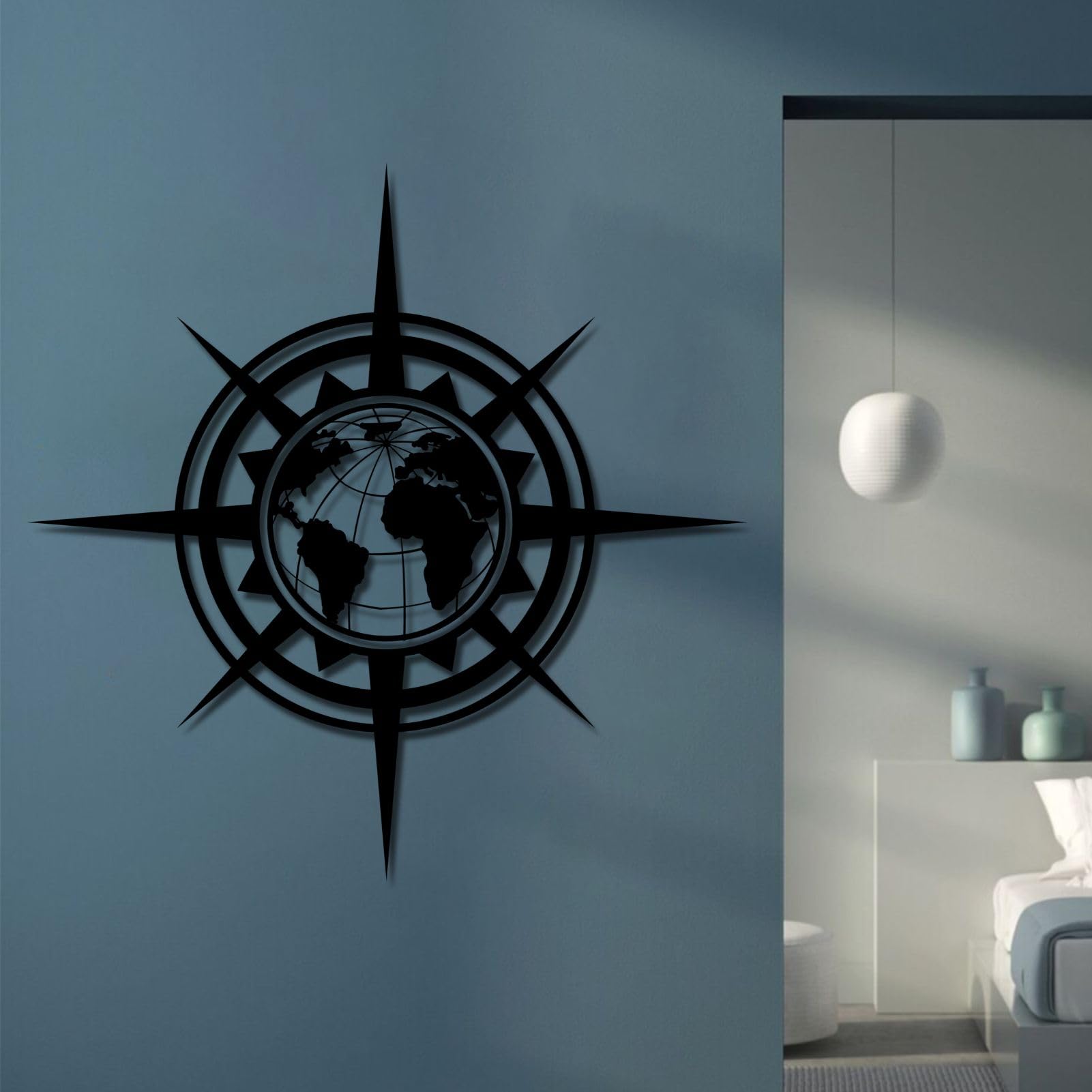 Genérico Brújula Decorativa de Metal para Pared, Mapa del Mundo de Metal para Pared, Arte náutico para Pared, brújula Grande de Metal para decoración de Pared Exterior (Negra, 60 x 60 cm).
