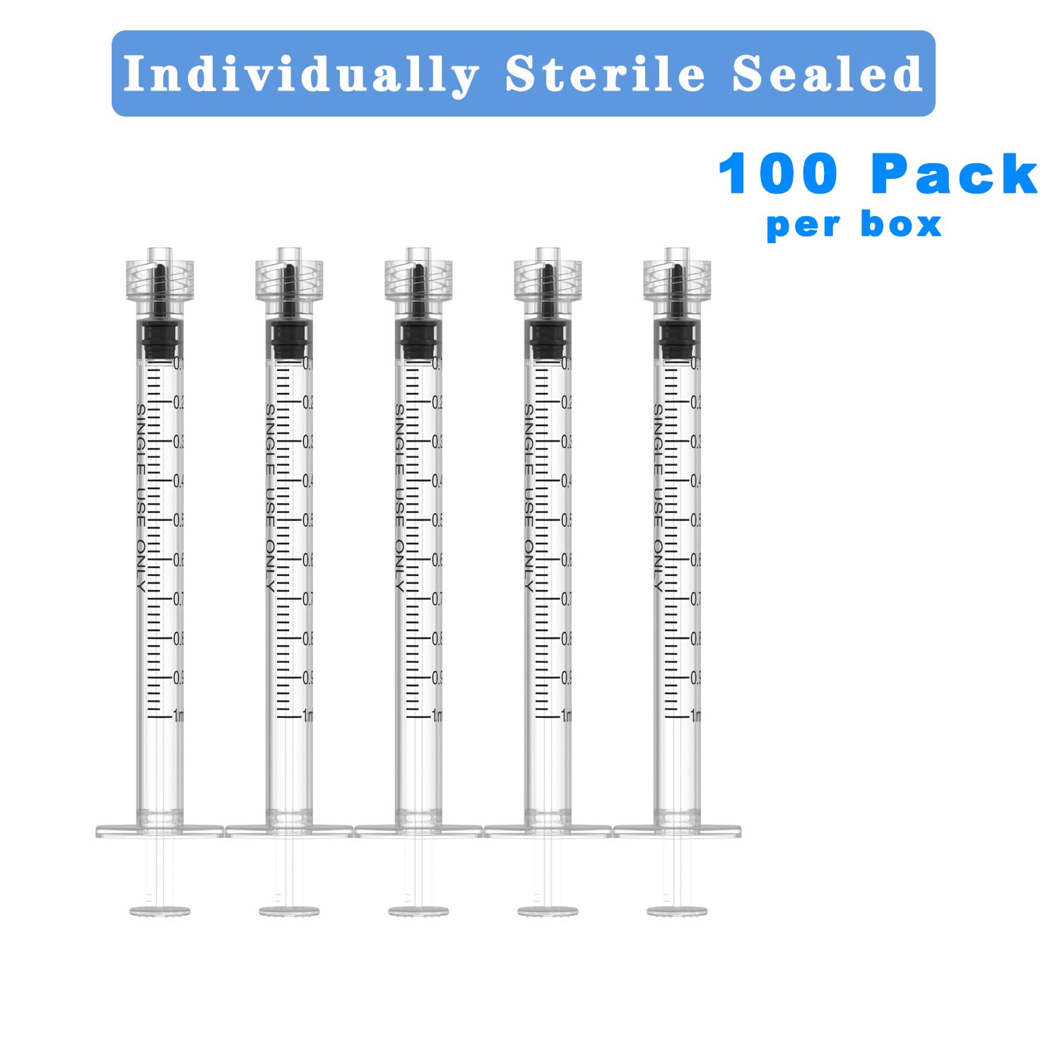 1 ml Luer-Lock-Spritzen (ohne Nadel), 100 Spritzen, einzeln verpackt