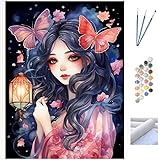Pintar Por Numeros Adultos,Diy Painting By Numbers Principiantes Kits,Bricolaje Pintura al óLeo Digital con Pinceles Pigmento AcríLico Kit,Para Decorac Hogar-Dibujos Animados Mujer (Sin Marco) 40x50cm