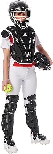 Miniatura 2 de CHAMPRO Fastpitch - Juego de receptores de sóftbol  sombreros, protector de pecho, protectores de piernas, negro, de 6 a 9 años (CBSF8)