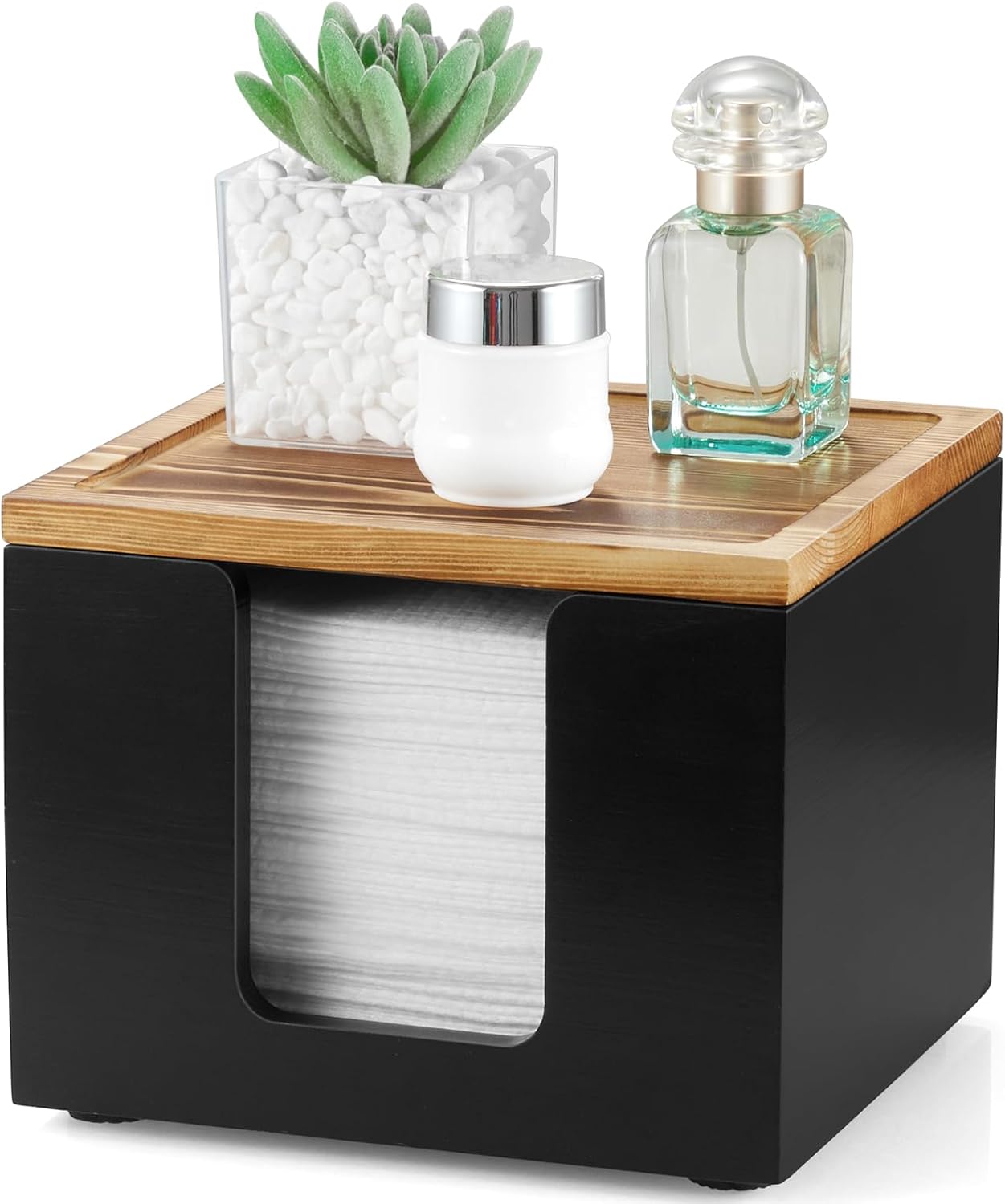 Wooden facial towel holder box for clean towel storage