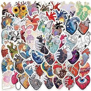 Calcomanías artísticas de corazón anatómico, 50 unidades, calcomanías de órgano cardíaco para botellas de agua, bicicleta, laptop, refrigerador, equipaje, teléfono celular, patineta, bicicleta