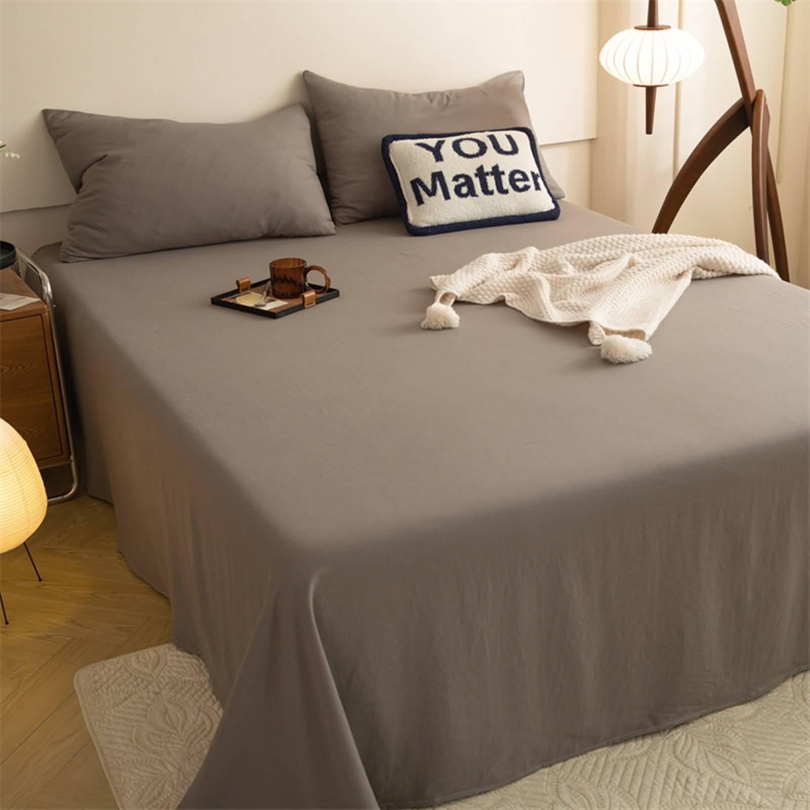 Lirzxin Flat Sheet Emperor, 1 Piece Bed Sheet Solid Color Cotton Gauze Bed Flat Sheets Easy Care Fade Resistant Bedding, Dark Khaki, (200cm bed) 230x250cm