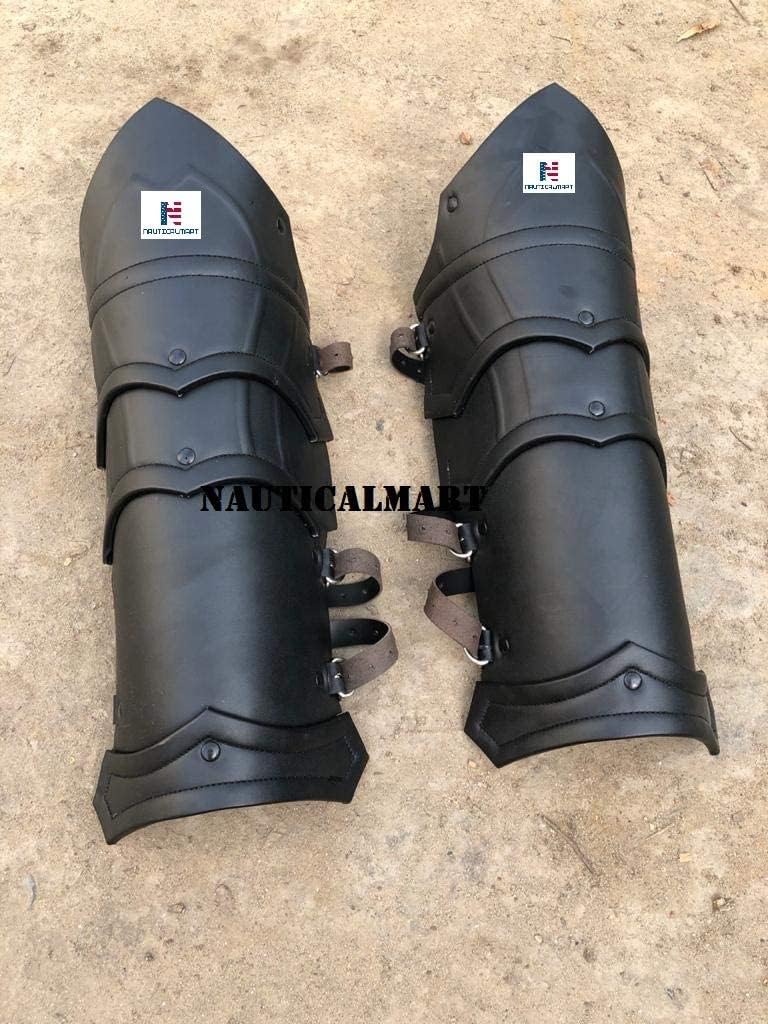 NauticalMart Medieval Leather Dark Elf Greaves Leg Armor/LARP Fantasy Elven Armor/Leg