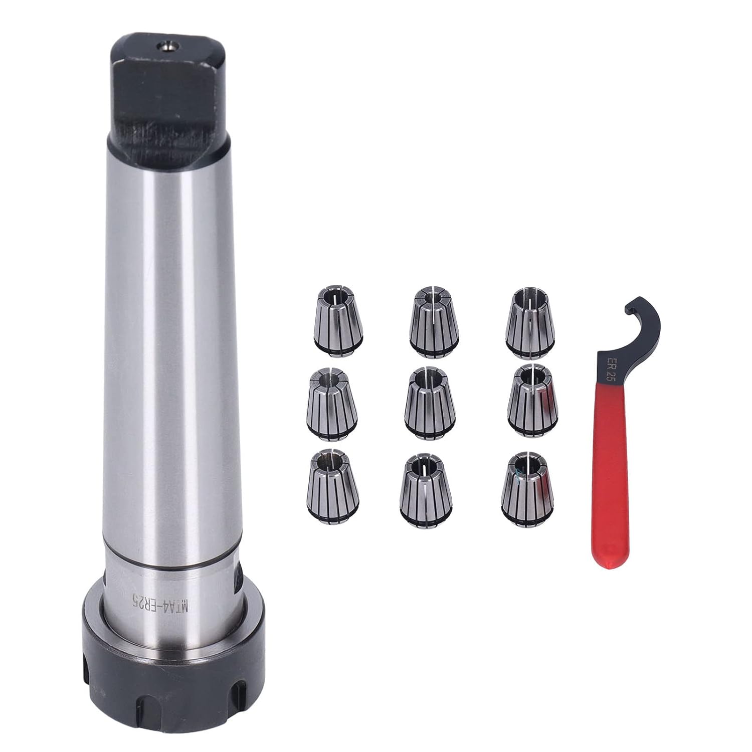 MTA ER25 Collet Chuck Set, CNC Milling Lathe Tool Holder Kit with 9pcs Collets and Wrench, High Precision Clamping System for Machinists and Metalworking (MTA4-ER25-M16)