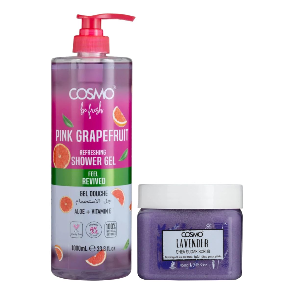 Cosmo Skin Care Be Fresh Pink Grapefruit Refreshing Shower Gel 1000ml & Lavender Shea Sugar Scrub 450g Combo | Body Wash With Aloe & Vitamin E | Deep Exfoliating Scrubber For Revived | For Men & Women-image-27