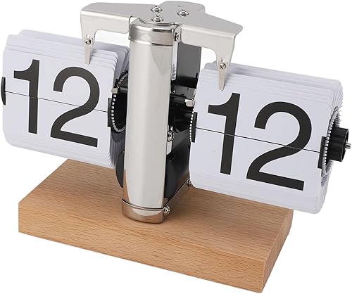 Miniatura 9 de Vintage Retro Desk Flip Clock, White, 24 - Hour - Mechanical Battery Powered, Stainless Steel and Wood Base, Ideal for Home and Office