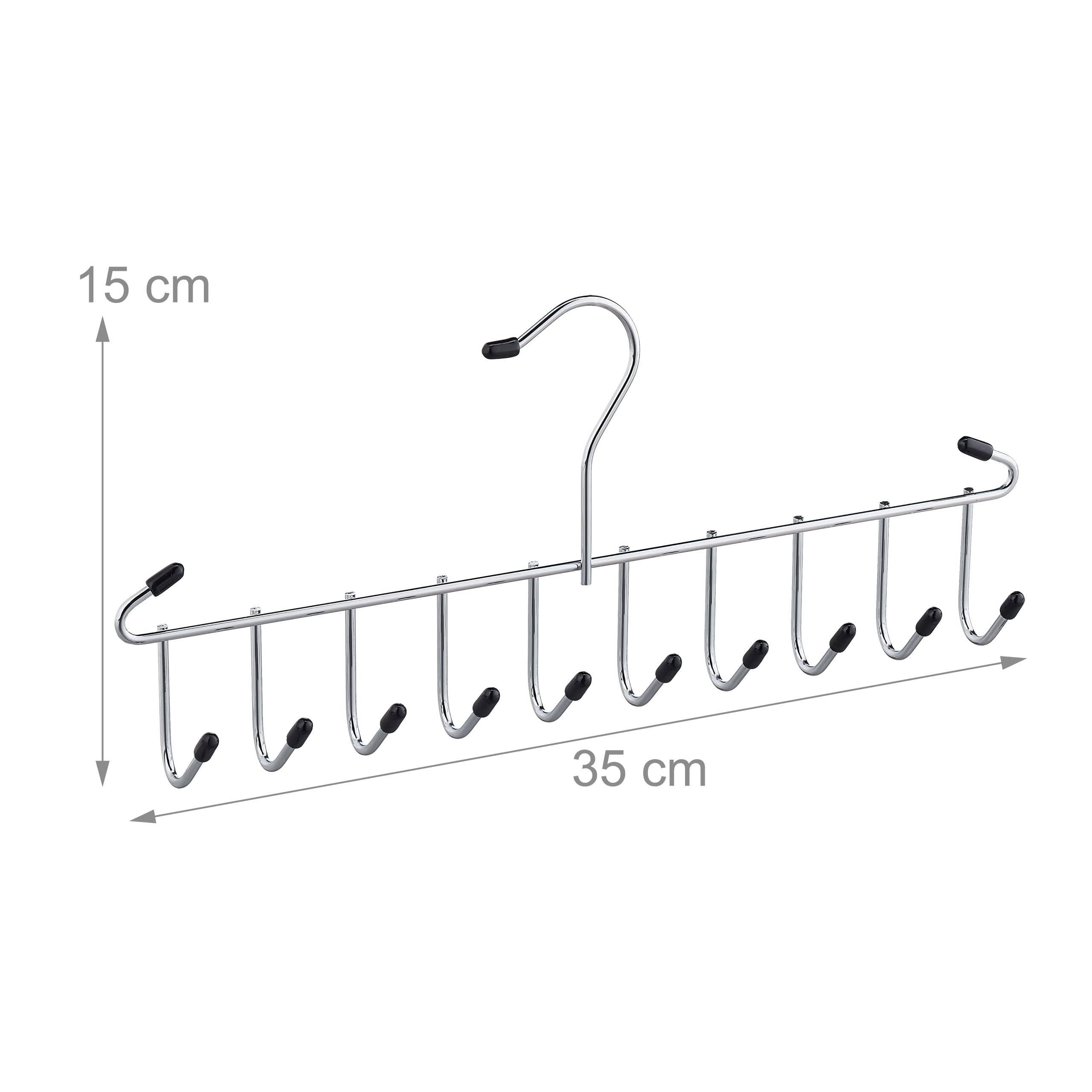 Relaxdays Soporte Percha Cinturones, Colgador Accesorios Metal, Diseño Compacto, 12 Ganchos, Corbatas, Armarios, Plateado, Hierro, 15 x 35 x 4 cm