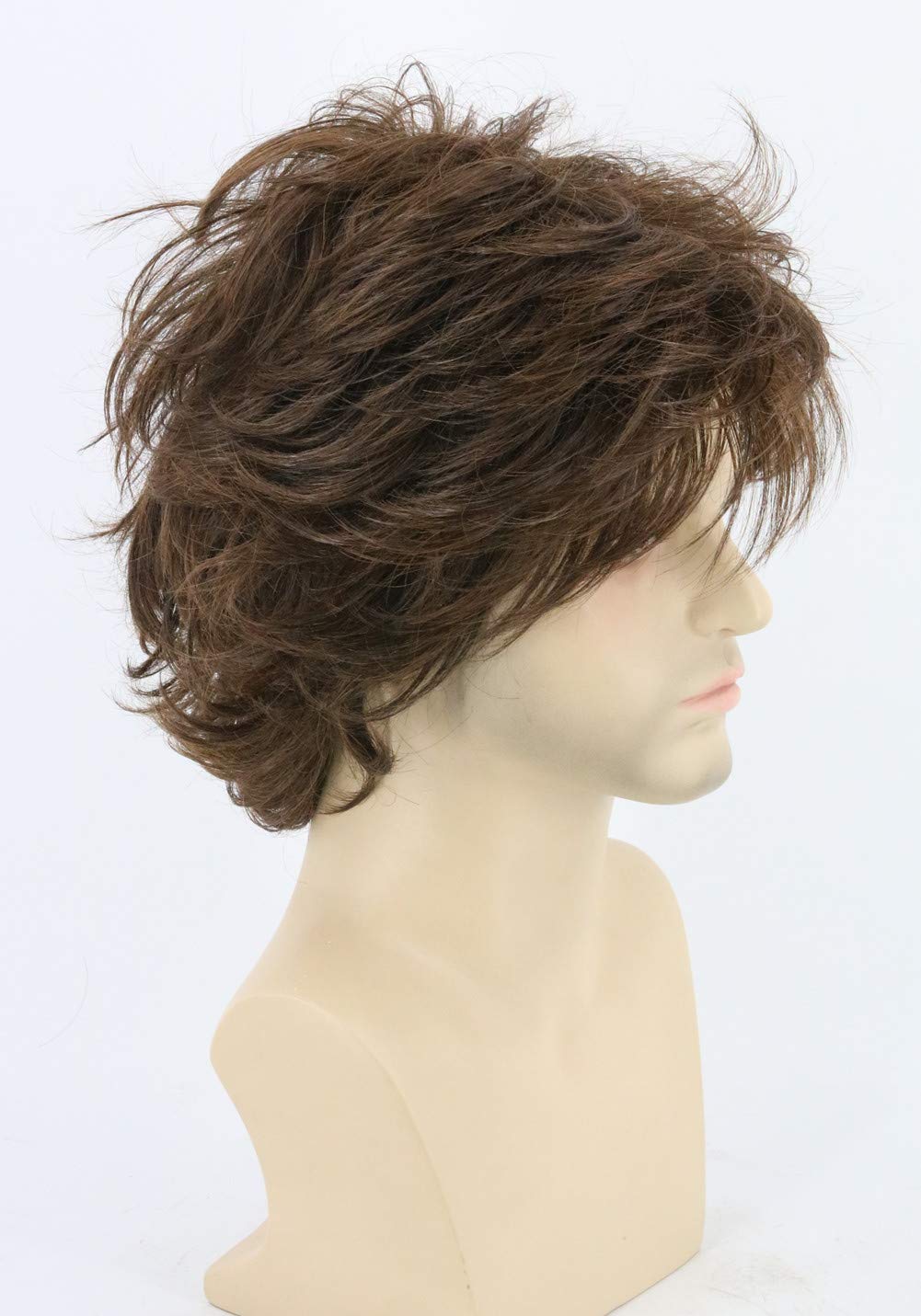 Topcosplay Mens Wigs Brown Short Cosplay Wig Wavy Fluffy Style Layered Halloween Costume Wigs - Image 4